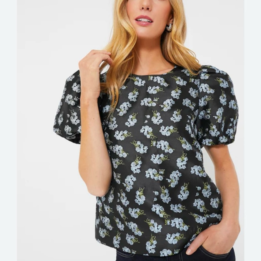 Pomander Place Black and Blue Puff Sleeve Blouse